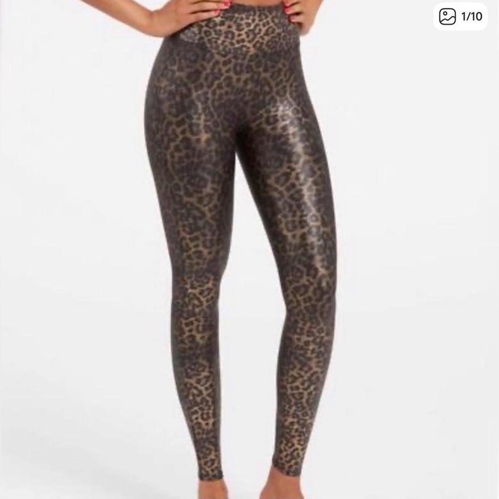 SPANX Black Leggings with Bronze Leopard Accent